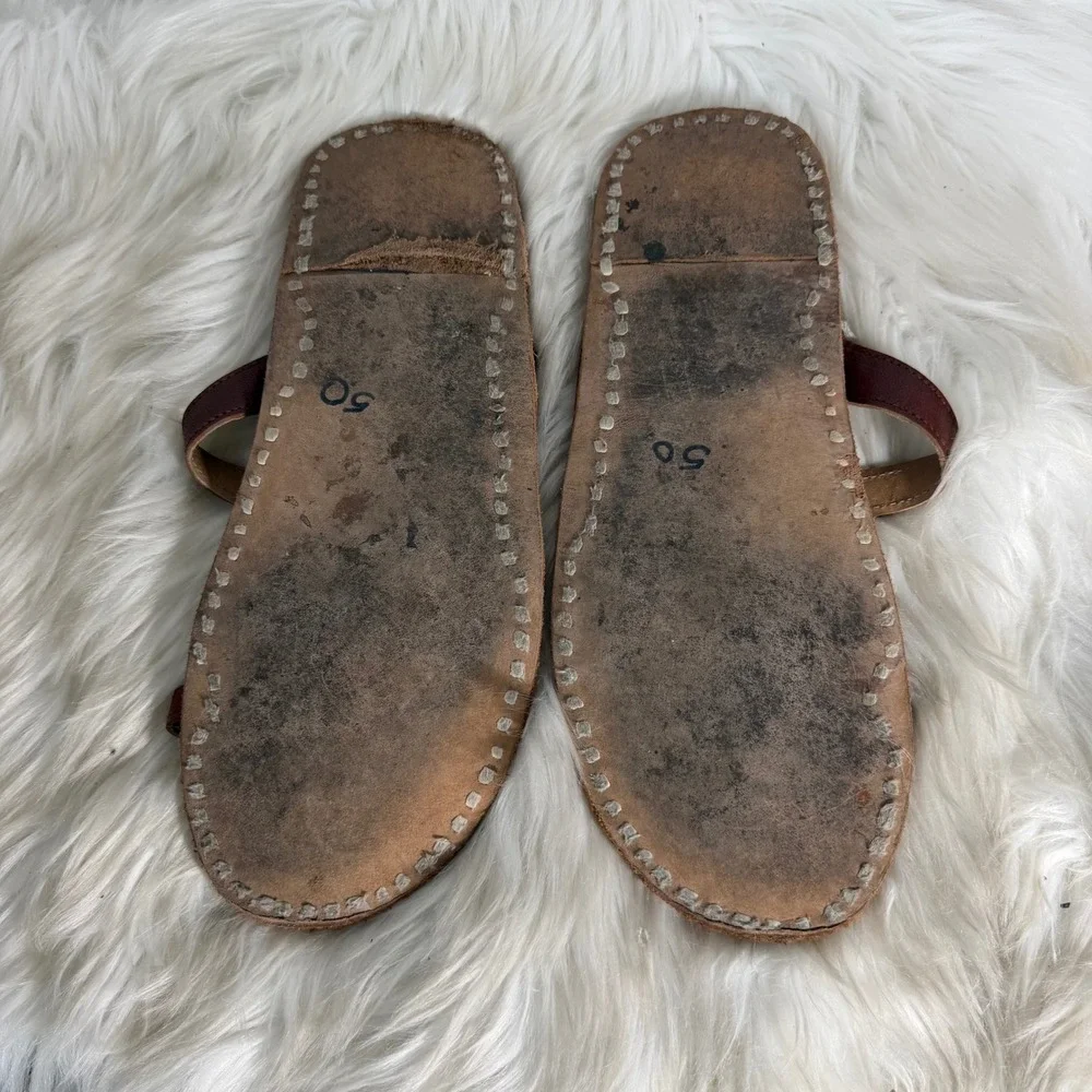 Mens Traditional Leather Kolhapuri Sandals Brown Ethnic T-Strap Chappals Size 50